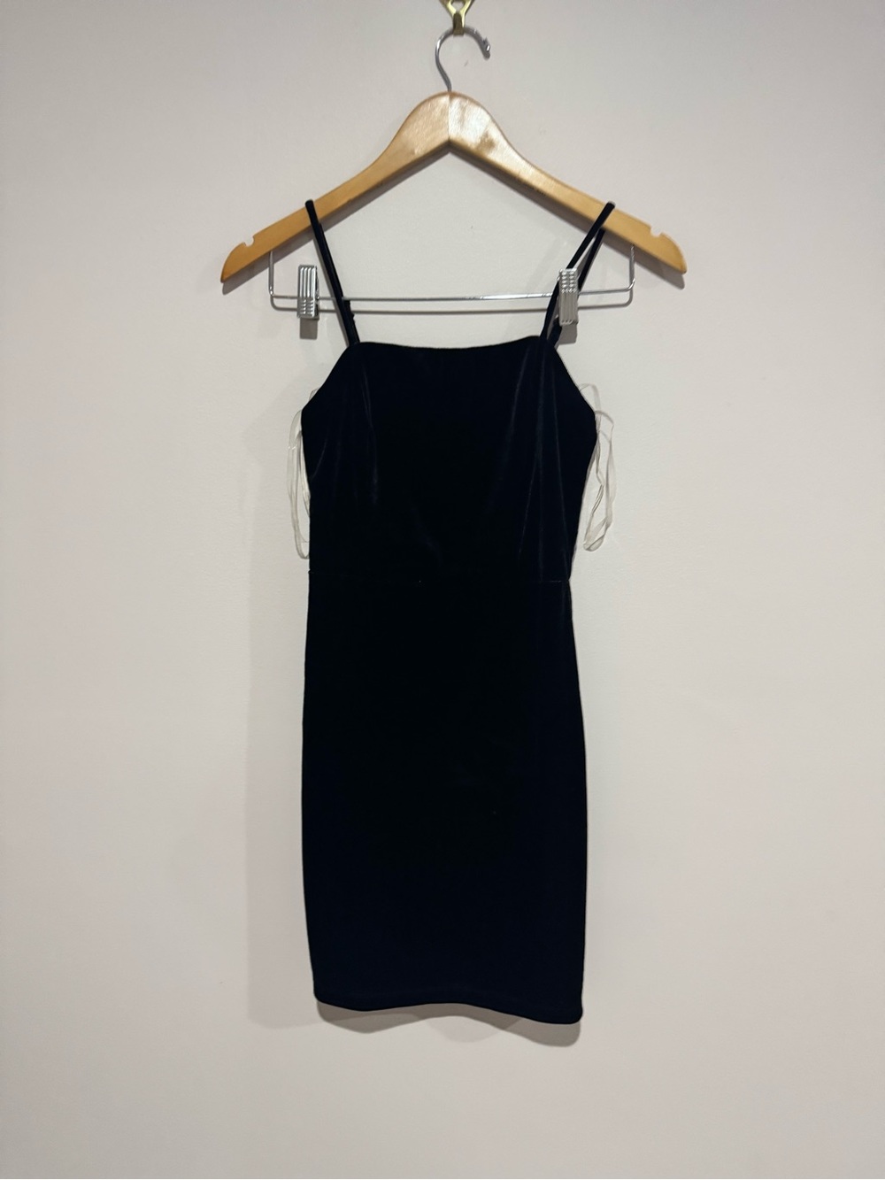 Crystal Sky Women’s Black Velvet Mini Slip Dress Square Neck Zip Size S
